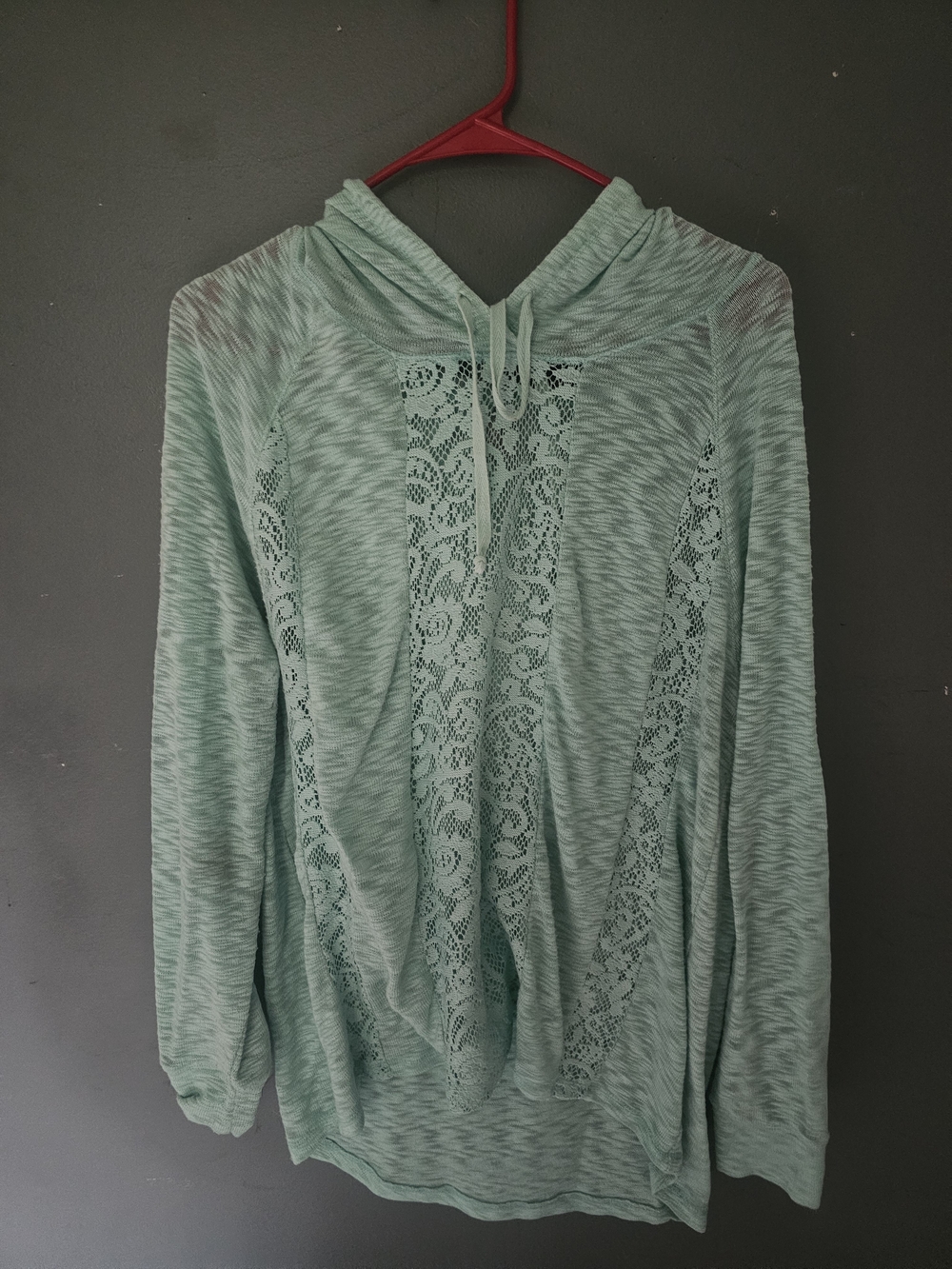 Vanity Mint Lace-Panel Hoodie Sweatshirt